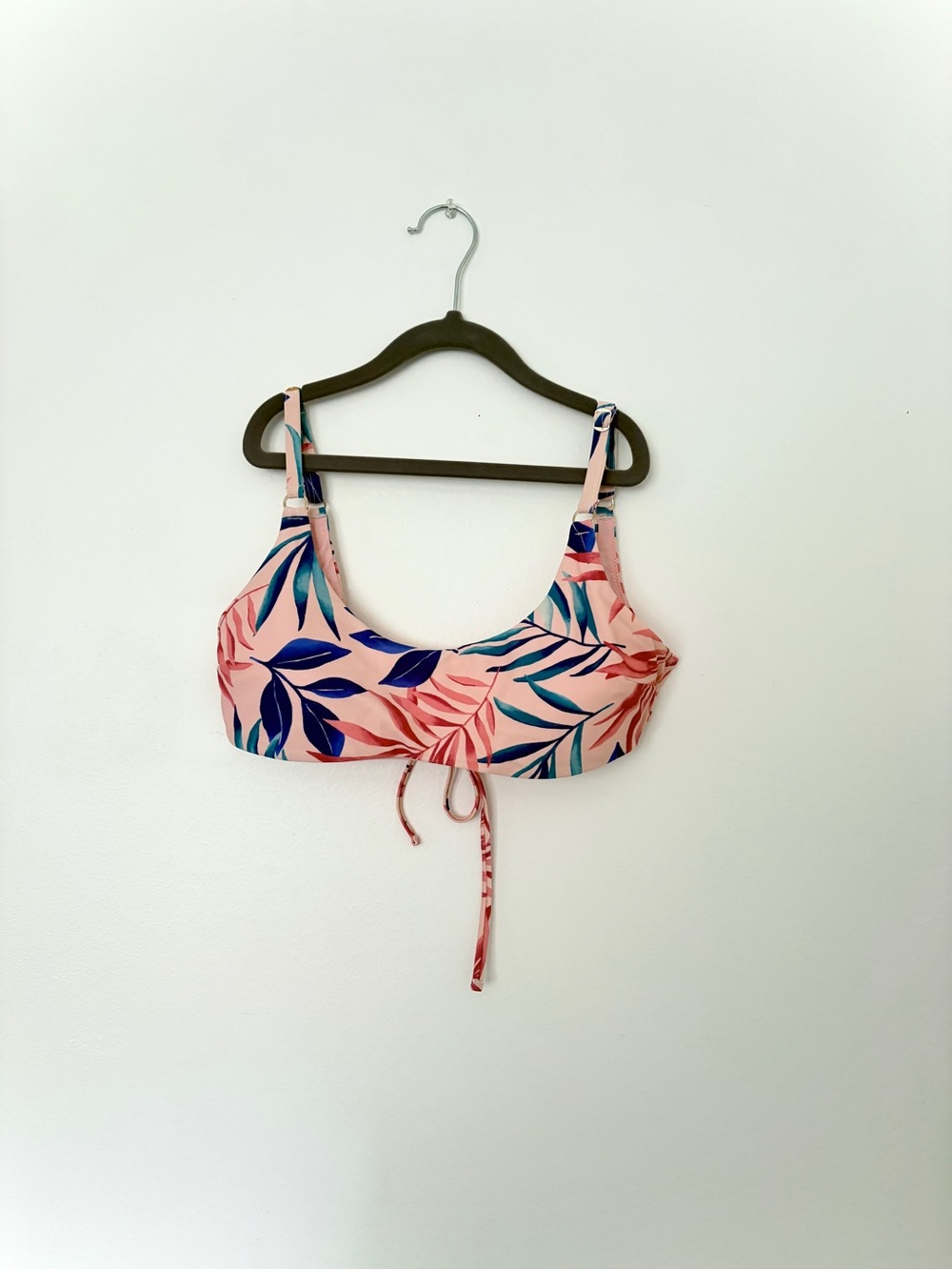 Hollister Pink Tropical Leaf Bikini Top with Blue Accents